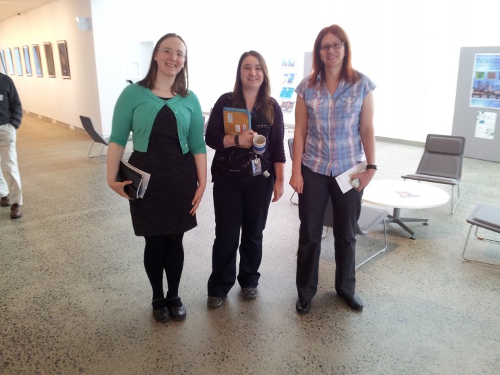 From left to right:Tamsin Ross, Helen Brand and Kathryn Spiers who helped conduct the AIG tour of the Australian Synchrotron facility