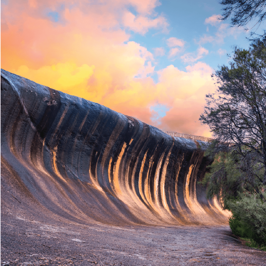 Sunset at Wave Rock near the town of Hyden, in the south west of Western Australia, Australia.