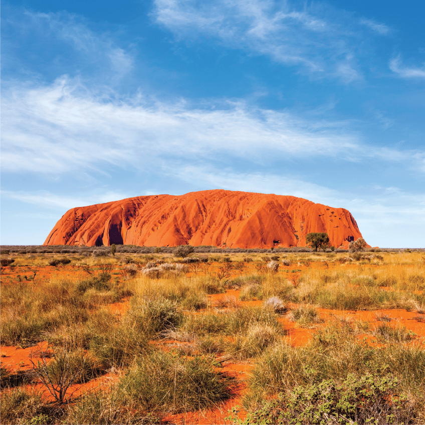 Uluru (Ayer's Rock) in Uluru-Kata Tjuta National Park is a massive sandstone monolith in the heart of the Northern Territory’s arid